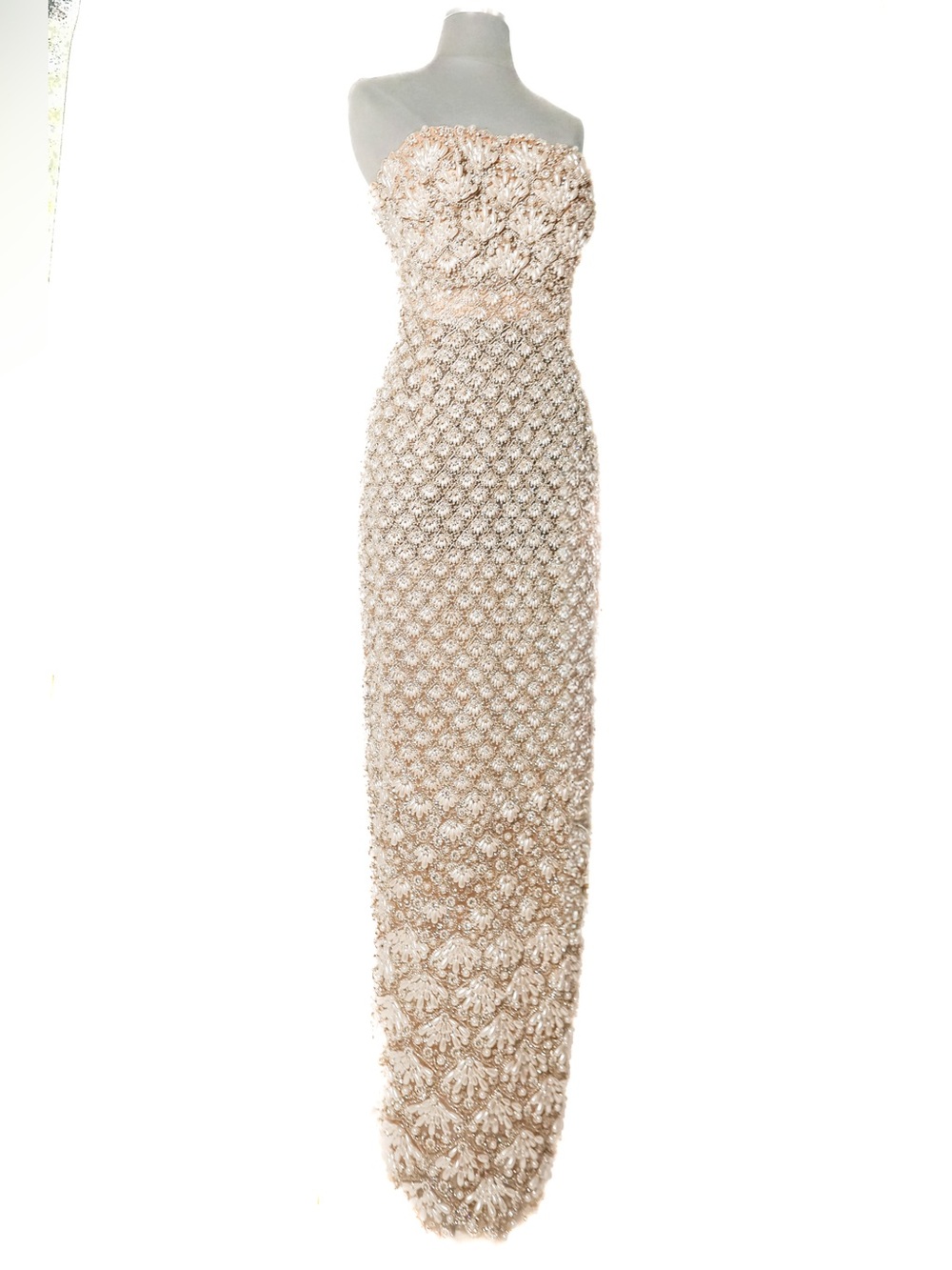 OSCAR DE LA RENTA Pearl Embroidered Scallop Gown XS size 2/4 - Picture 2 of 12